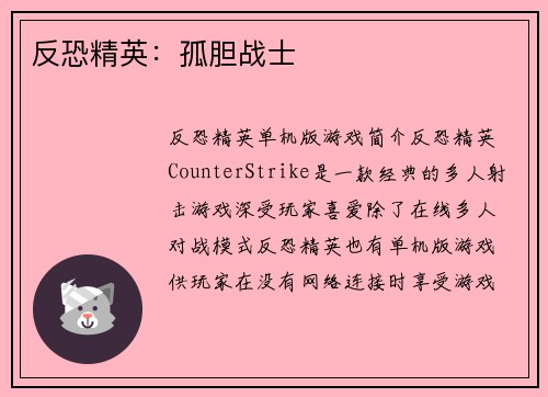反恐精英：孤胆战士